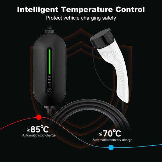 Portable 16A Type2 EV Charger IEC62196-2 Socket 5M Cable Current Adjustable Wallbox for Electric Car Charging Accessories