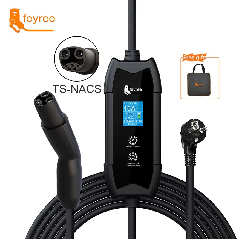 EV Charger Portable 3.5Kw TS-NACS Charger Plug 1.8" LCD Screen with Set Delay Schedule Charging Station for Tesla Cars