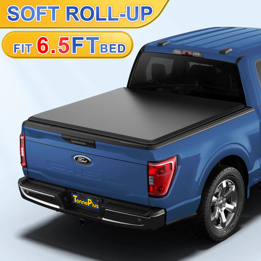 Tonneplus Soft Roll-Up Tonneau Cover Truck Bed Covers for 2015-2023 F150 6.5FT Bed W/ Lamp Vinyl ; Lightning | 6.5' (78.9") Bed