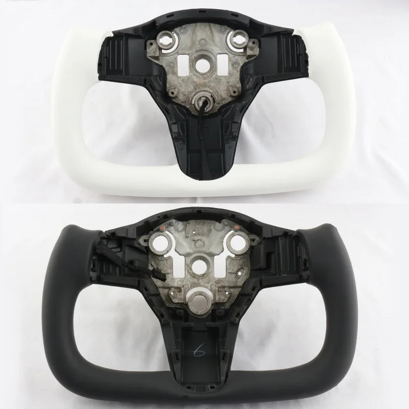 For Yoke Tesla Model 3 Model Y Universal Sports Steering Wheel Carbon Fiber Classic White Accessories Leather Steering Handle