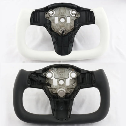 For Yoke Tesla Model 3 Model Y Universal Sports Steering Wheel Carbon Fiber Classic White Accessories Leather Steering Handle