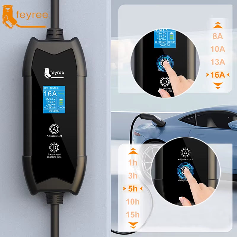 EV Charger Portable 3.5Kw TS-NACS Charger Plug 1.8" LCD Screen with Set Delay Schedule Charging Station for Tesla Cars