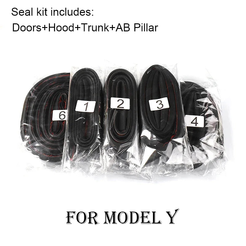 For Tesla 2017-2025 Model Y Juniper X S 3 Highland Door Seal Kit Soundproof Rubber Weather Strip Wind Noise Reduction Kit