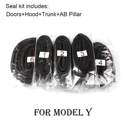 For Tesla 2017-2025 Model Y Juniper X S 3 Highland Door Seal Kit Soundproof Rubber Weather Strip Wind Noise Reduction Kit