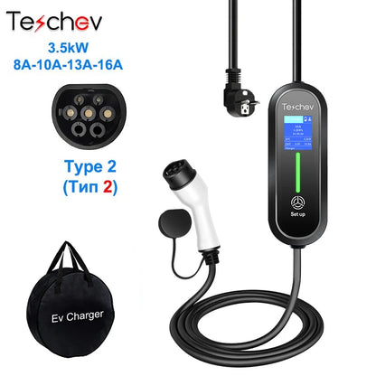 16A EV Portable Charger Type 2 EVSE Charging Electric Car Charger Type 1 J1772 Electric Vehicle Charger