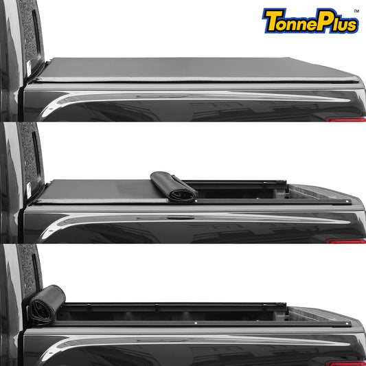 Tonneplus Soft Roll-Up Tonneau Cover Truck Bed Covers for 2015-2023 F150 6.5FT Bed W/ Lamp Vinyl ; Lightning | 6.5' (78.9") Bed