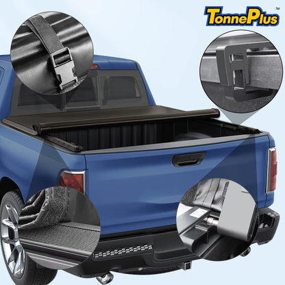 Tonneplus Soft Roll-Up Tonneau Cover Truck Bed Covers for 2015-2023 F150 6.5FT Bed W/ Lamp Vinyl ; Lightning | 6.5' (78.9") Bed