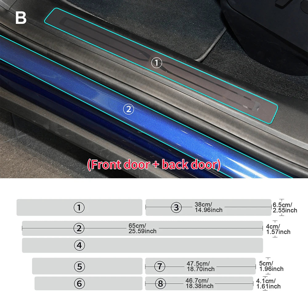 for Tesla Model X 2016-2024 Car Door Sills Protective Handle Sticker Precut Paint Protection Film TPU PPF 8.5Mil Decal