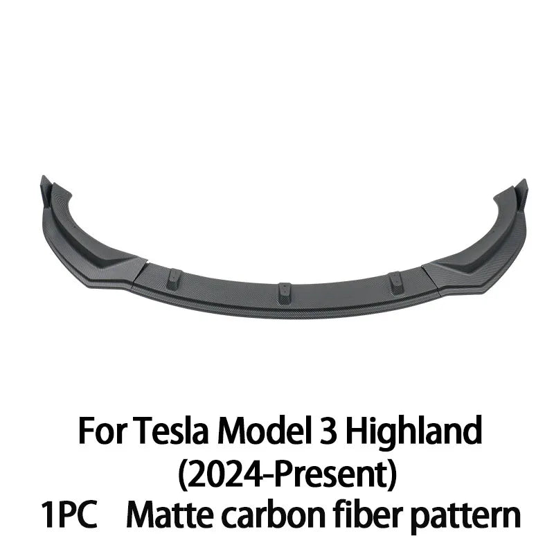 For Tesla Model 3 Highland 2024 2025Black Front Bumper Lip Chin Diffuser Body Kit Spoiler Deflector Tuning Accessories Modified