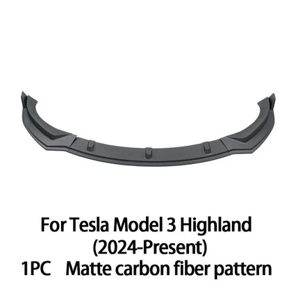For Tesla Model 3 Highland 2024 2025Black Front Bumper Lip Chin Diffuser Body Kit Spoiler Deflector Tuning Accessories Modified