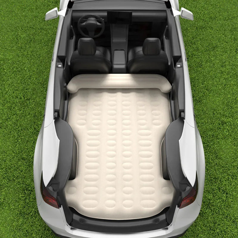 For Tesla Model Y 2020-2025 Car Air Bed Portable Rear Folding Inflatable Mattress for Camping with Flocking Surface and Air Pump