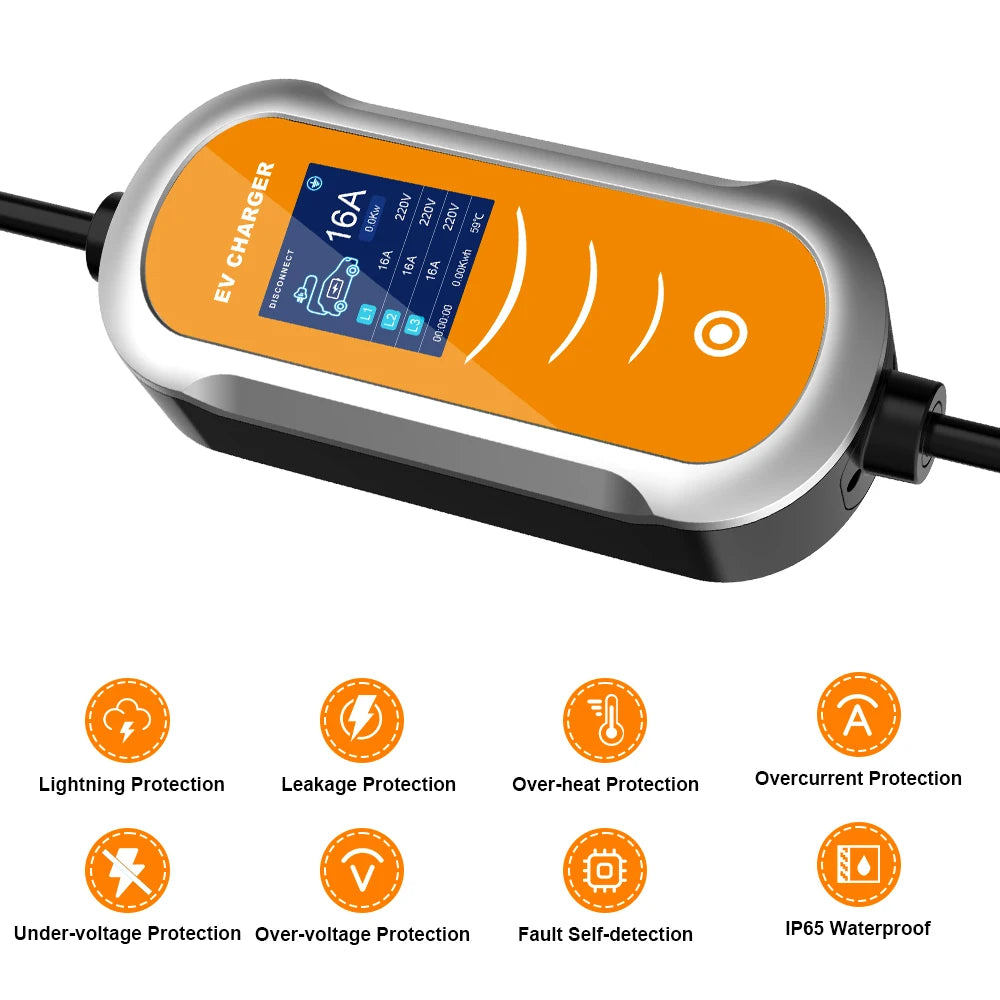 EV Charger 16A 11KW Type 2 IEC-62169 CEE Plug Adjust Current Timer EVSE Charging for Hybrid Eletric Vehicle Cars ﻿