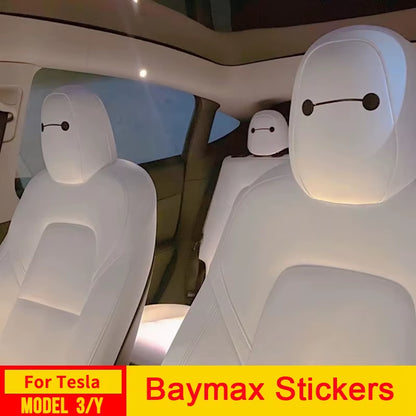 4Pcs Baymax Seat Headrest Stickers for Tesla Model 3 Y S X 2025 2024 - 2017 Eyes Decal Christmas Gifts Car Interior Accessories