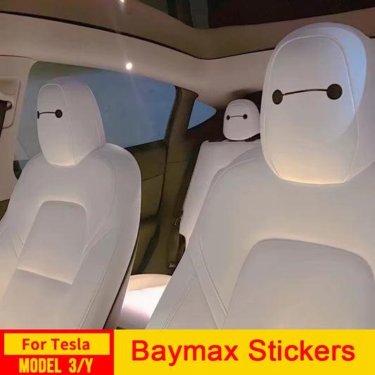 4Pcs Baymax Seat Headrest Stickers for Tesla Model 3 Y S X 2025 2024 - 2017 Eyes Decal Christmas Gifts Car Interior Accessories