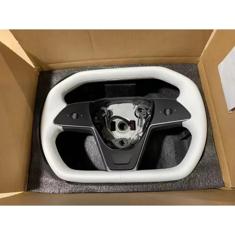 For Tesla Model 3 Y Heating Racing Sport Yoke Steering Wheel Cybertruck Style Nappa Car Accessories Leather Steering Handle