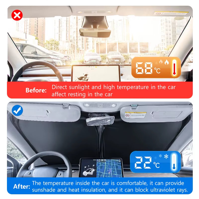 Novaacc Windshield Sunshade for Tesla Model 3 Highland Model Y 2016-2024 Sun Shield Heat UV Protection Visor Accessories
