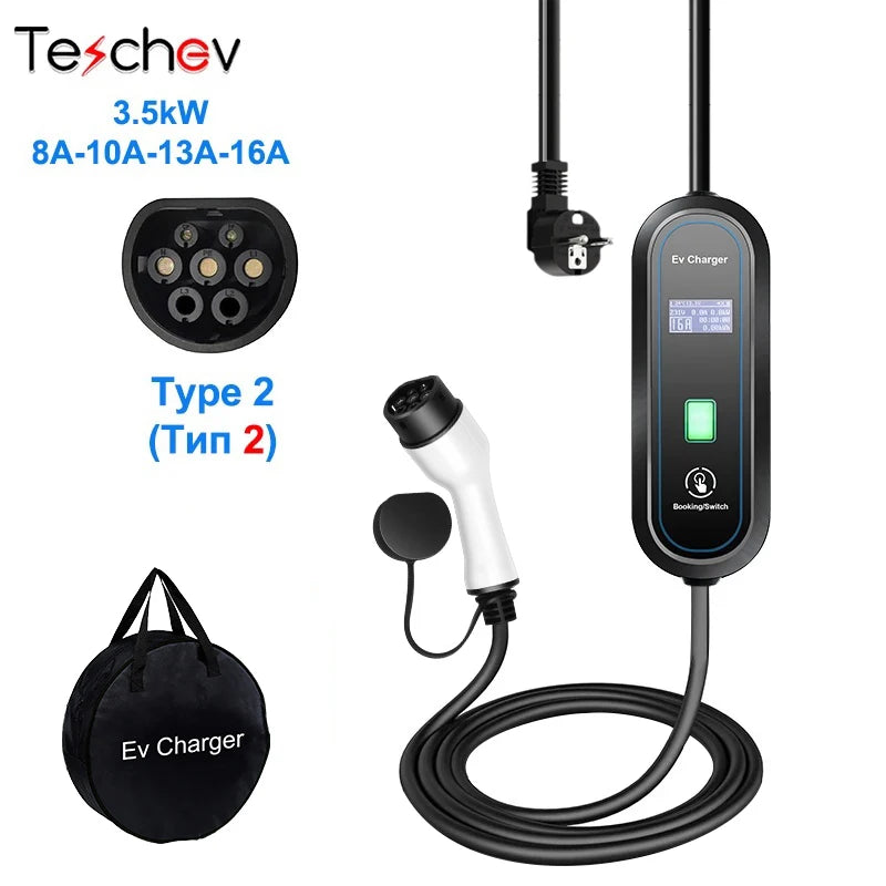 16A EV Portable Charger Type 2 EVSE Charging Electric Car Charger Type 1 J1772 Electric Vehicle Charger