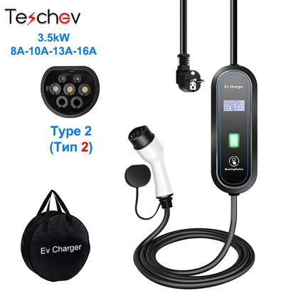 16A EV Portable Charger Type 2 EVSE Charging Electric Car Charger Type 1 J1772 Electric Vehicle Charger