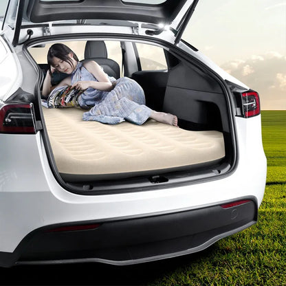 For Tesla Model Y 2020-2025 Car Air Bed Portable Rear Folding Inflatable Mattress for Camping with Flocking Surface and Air Pump