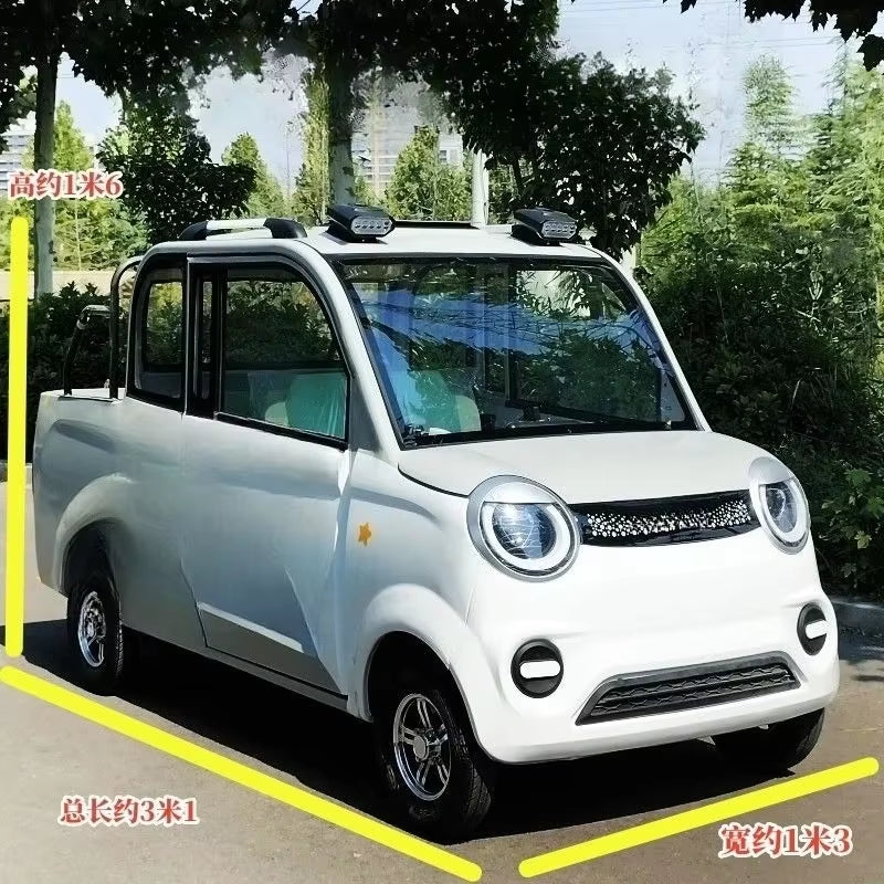 Closed Four-Wheel Electric Vehicle Pickup Truck Pulling Truck Household Electric Vehicle Passenger and Cargo Dual-Purpose