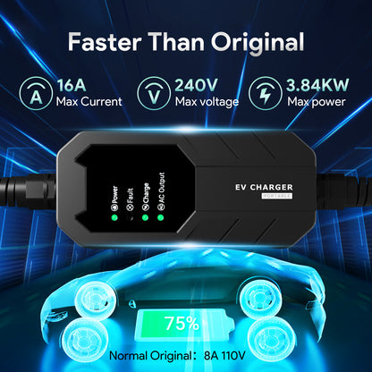 Nivel 1-2 EV Charger 16 Amperios 25 Pies Cable Cargador Eléctrico Portátil Para J1772 Evs Con Conector NEMA 6-20 Y Adaptador NEMA 5-15