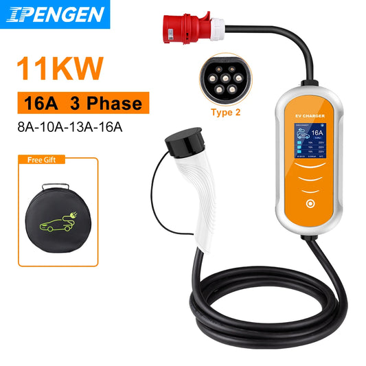EV Charger 16A 11KW Type 2 IEC-62169 CEE Plug Adjust Current Timer EVSE Charging for Hybrid Eletric Vehicle Cars ﻿