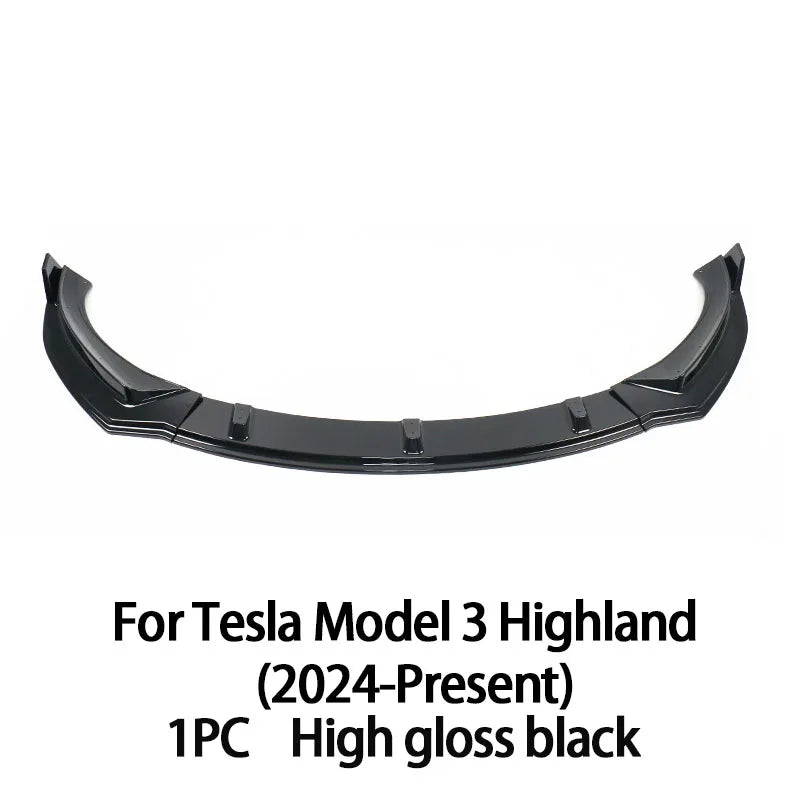 For Tesla Model 3 Highland 2024 2025Black Front Bumper Lip Chin Diffuser Body Kit Spoiler Deflector Tuning Accessories Modified