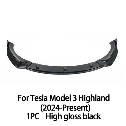 For Tesla Model 3 Highland 2024 2025Black Front Bumper Lip Chin Diffuser Body Kit Spoiler Deflector Tuning Accessories Modified