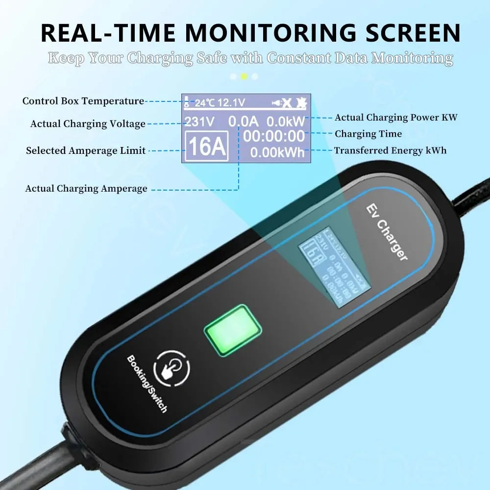 16A EV Portable Charger Type 2 EVSE Charging Electric Car Charger Type 1 J1772 Electric Vehicle Charger