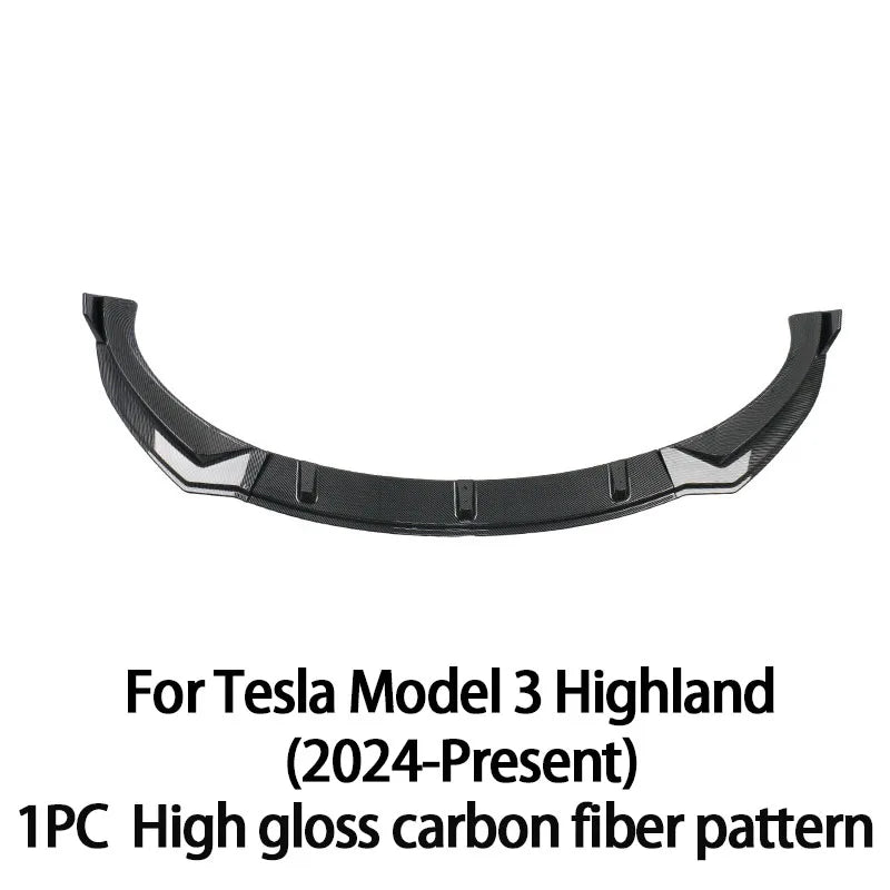 For Tesla Model 3 Highland 2024 2025Black Front Bumper Lip Chin Diffuser Body Kit Spoiler Deflector Tuning Accessories Modified