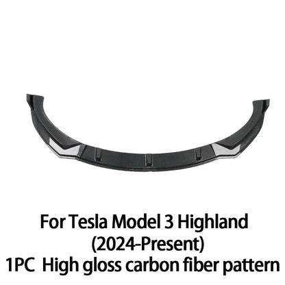 For Tesla Model 3 Highland 2024 2025Black Front Bumper Lip Chin Diffuser Body Kit Spoiler Deflector Tuning Accessories Modified