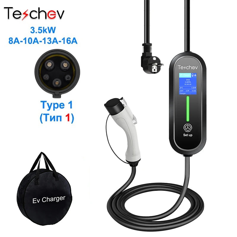 16A EV Portable Charger Type 2 EVSE Charging Electric Car Charger Type 1 J1772 Electric Vehicle Charger