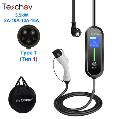 16A EV Portable Charger Type 2 EVSE Charging Electric Car Charger Type 1 J1772 Electric Vehicle Charger
