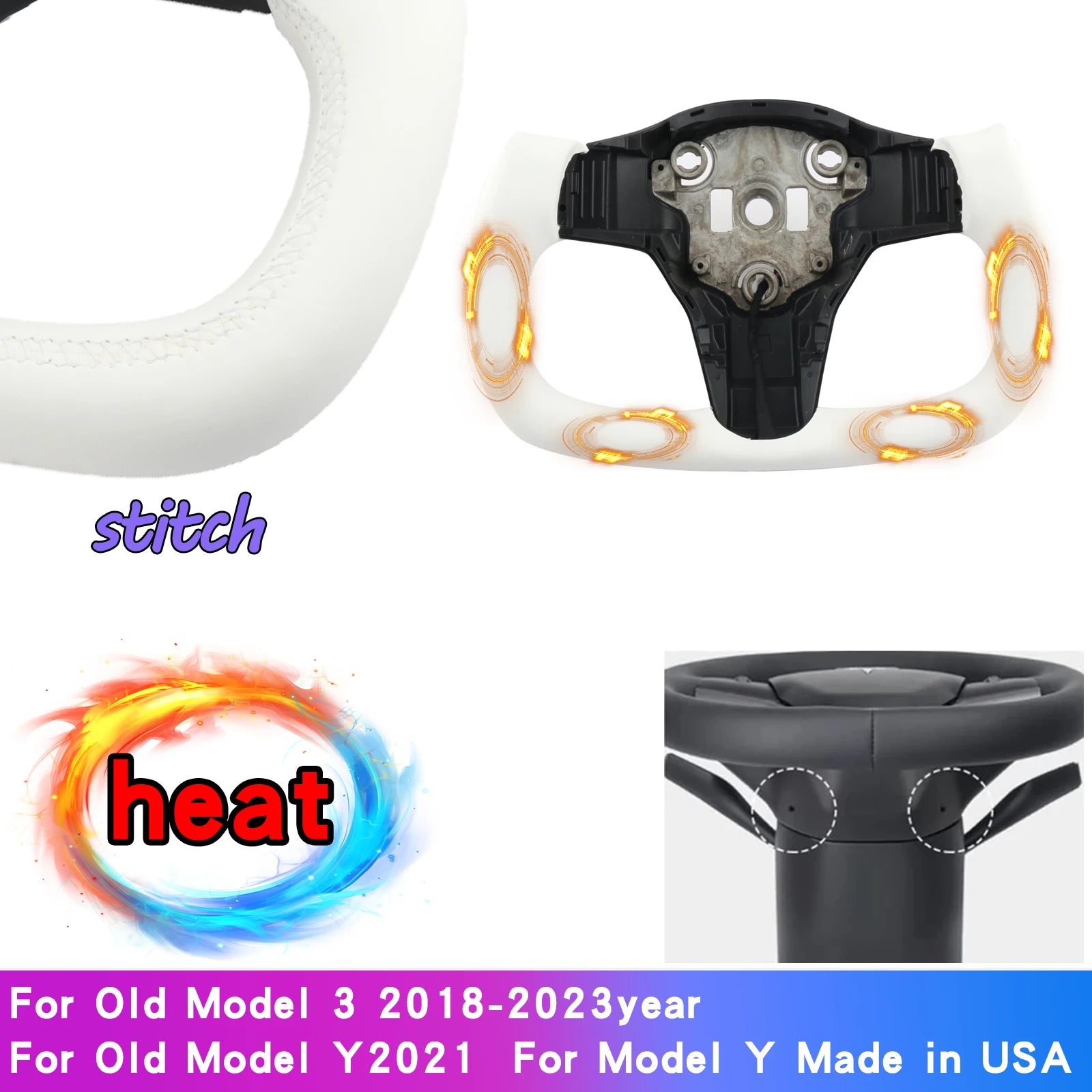 For Yoke Tesla Model 3 Model Y Universal Sports Steering Wheel Carbon Fiber Classic White Accessories Leather Steering Handle