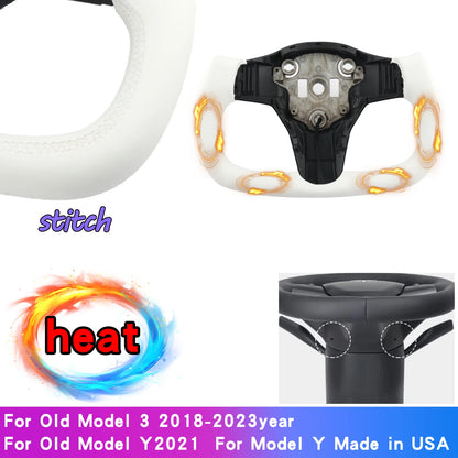 For Yoke Tesla Model 3 Model Y Universal Sports Steering Wheel Carbon Fiber Classic White Accessories Leather Steering Handle