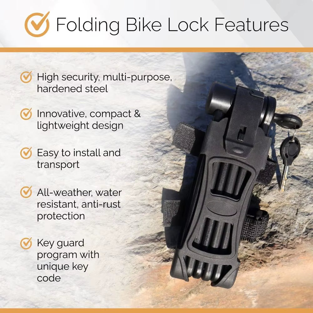 Electric Bike Bike Lock Set, 4 Keyed Alike Keys, Heavy-Duty Hard Steel, 33.5 Folding Lock, 11 Bicycle Ulock, 6' Cable for Electr