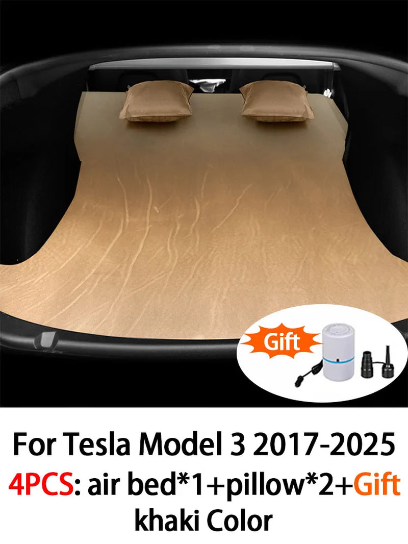 Inflatable Air Mattress for Tesla Model Y & Model 3 2017-2025 Outdoor Camping Inflatable Special Suede Fabric Car Travel Bed