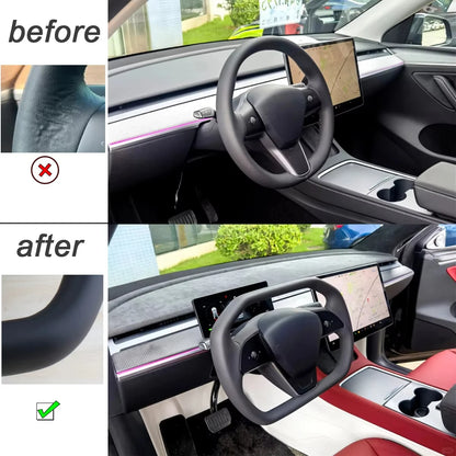 For Tesla Model 3 Y Heating Racing Sport Yoke Steering Wheel Cybertruck Style Nappa Car Accessories Leather Steering Handle