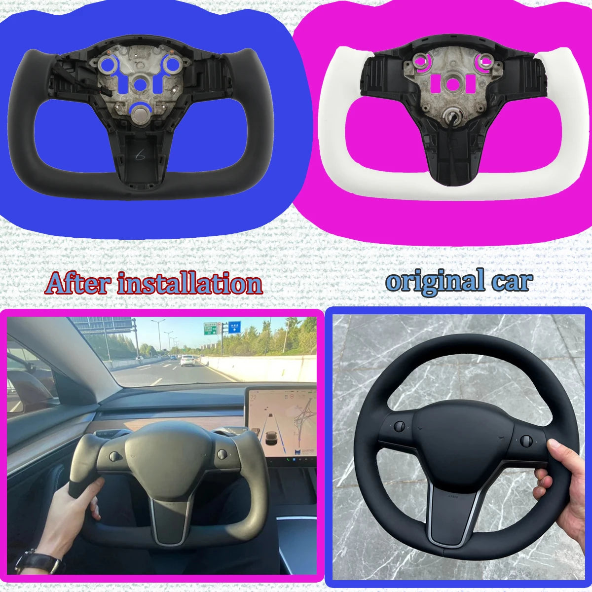 For Yoke Tesla Model 3 Model Y Universal Sports Steering Wheel Carbon Fiber Classic White Accessories Leather Steering Handle