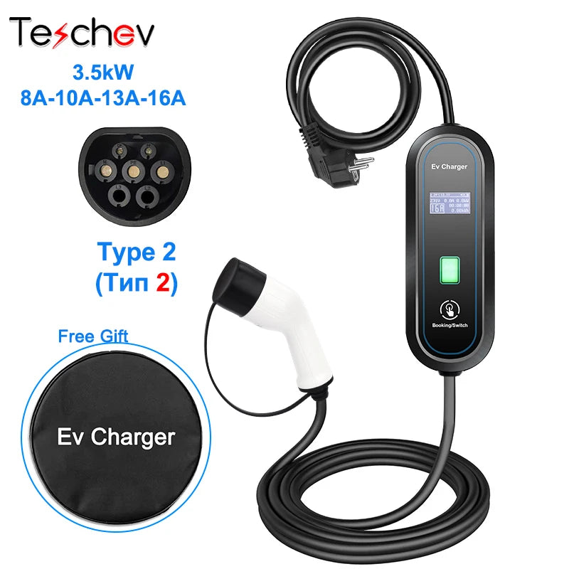 16A EV Portable Charger Type 2 EVSE Charging Electric Car Charger Type 1 J1772 Electric Vehicle Charger