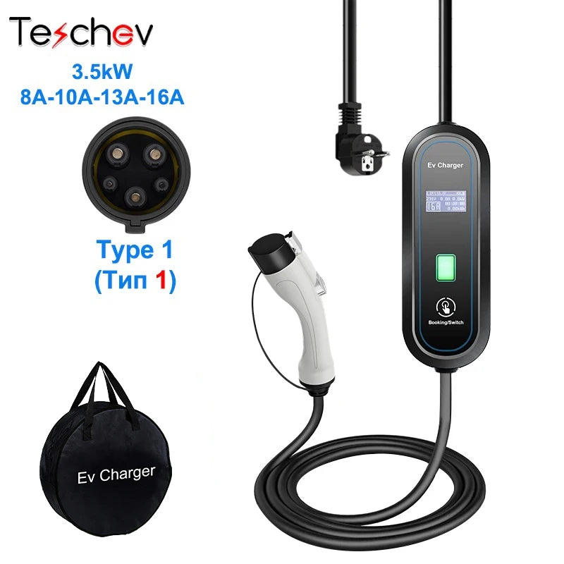16A EV Portable Charger Type 2 EVSE Charging Electric Car Charger Type 1 J1772 Electric Vehicle Charger