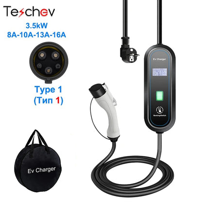 16A EV Portable Charger Type 2 EVSE Charging Electric Car Charger Type 1 J1772 Electric Vehicle Charger