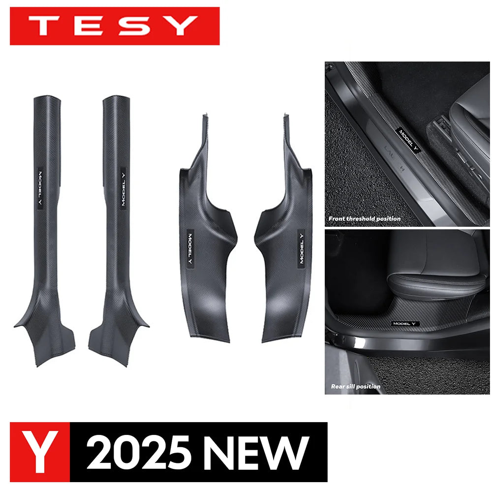 For Tesla New Model Y Launch Juniper 2025 ABS Front Rear Door Sill Protector Threshold Strip Anti-Kick Guard Panel Waterproof