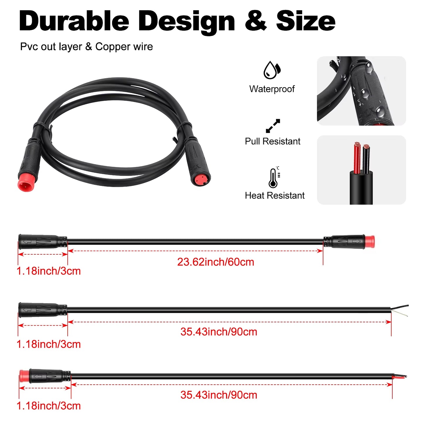 Ebike Cables - 2/3/4/5/8/9 Pins Electric Bike Extension Cables for Motor, Brakes, Gear Sensor, Display, Controller, and Throttle