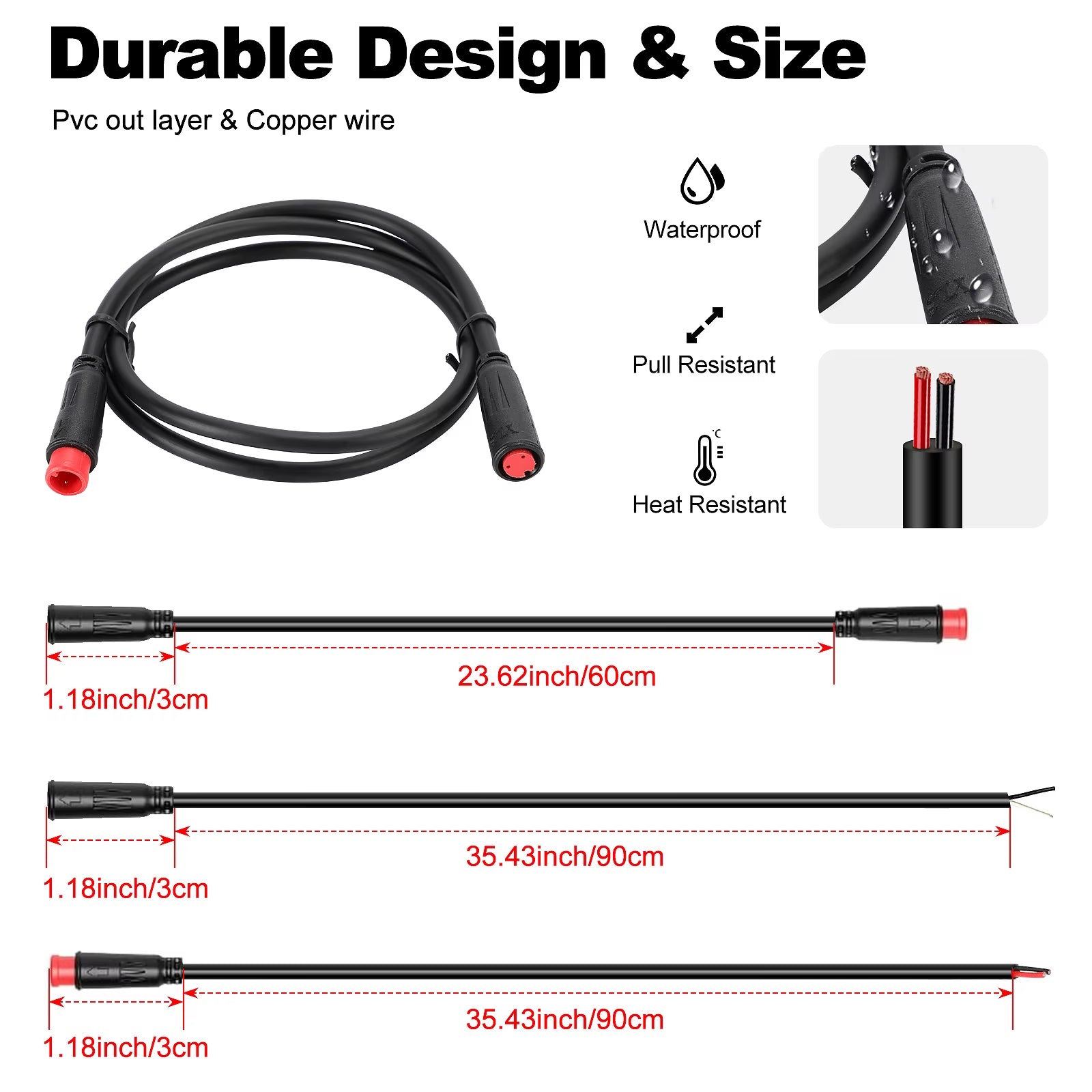 Ebike Cables - 2/3/4/5/8/9 Pins Electric Bike Extension Cables for Motor, Brakes, Gear Sensor, Display, Controller, and Throttle