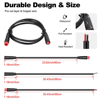 Ebike Cables - 2/3/4/5/8/9 Pins Electric Bike Extension Cables for Motor, Brakes, Gear Sensor, Display, Controller, and Throttle
