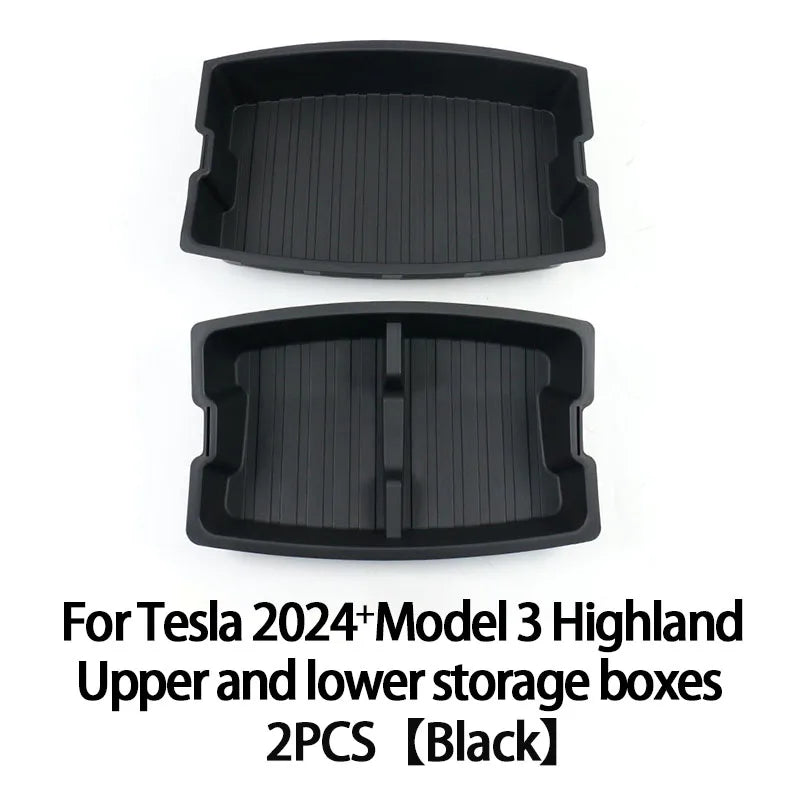 For Tesla New Model 3 Highland 2024 Trunk Storage Box Double-Layer Rear Trunk Organizer Tray Parts Car Rear Trunk Accessories