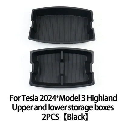 For Tesla New Model 3 Highland 2024 Trunk Storage Box Double-Layer Rear Trunk Organizer Tray Parts Car Rear Trunk Accessories