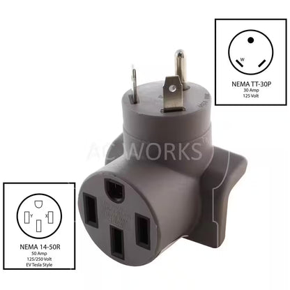 EVSE Charging Adapter RV TT-30P 30 Amp Plug to 50 Amp Electric Vehicle Adapter for Tesla Model S