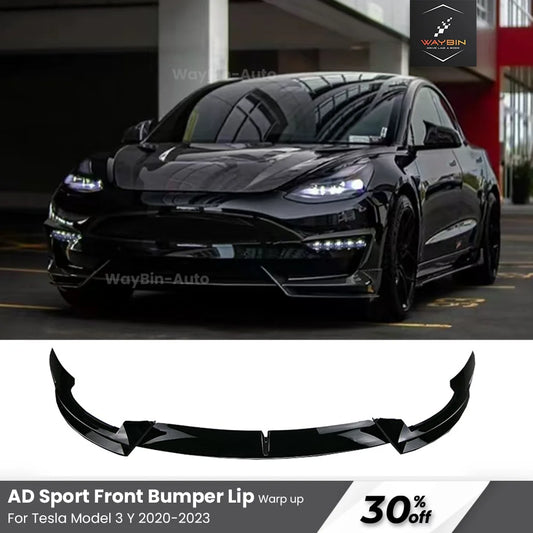 For Tesla Model 3 Y 2017-2023 Front Lip AD Body Kit Glossy Black Sport Bumper Spoiler Model 3 Model Y Auto Accessories